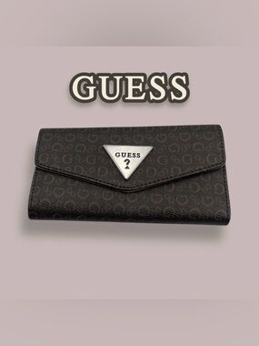 Guess Brown Logo Trifold Slim Wallet Silver